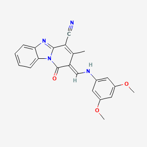 (2E)-2-{[(3,5-dimethoxyphenyl)amino]methylidene}-3-methyl-1-oxo-1,2-dihydropyrido[1,2-a]benzimidazole-4-carbonitrile