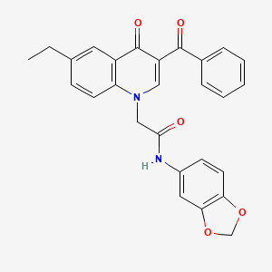 molecular formula C27H22N2O5 B2953166 2-(3-苯甲酰基-6-乙基-4-氧代-1,4-二氢喹啉-1-基)-N-(2H-1,3-苯并二氧杂环-5-基)乙酰胺 CAS No. 895653-15-3