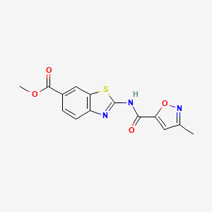 molecular formula C14H11N3O4S B2953167 Methyl 2-(3-methylisoxazole-5-carboxamido)benzo[d]thiazole-6-carboxylate CAS No. 946319-08-0