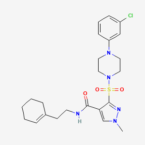 molecular formula C23H30ClN5O3S B2953169 1-[(5-氯-2-甲氧基苯基)磺酰基]-N-[2-(2-甲基-1,3-噻唑-4-基)乙基]-D-脯氨酰胺 CAS No. 1189733-07-0