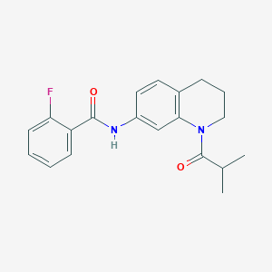 molecular formula C20H21FN2O2 B2953174 2-fluoro-N-[1-(2-methylpropanoyl)-1,2,3,4-tetrahydroquinolin-7-yl]benzamide CAS No. 1005294-34-7