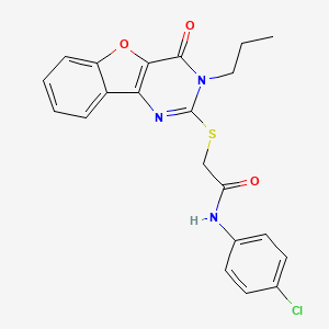 molecular formula C21H18ClN3O3S B2953179 N-(4-chlorophenyl)-2-((4-oxo-3-propyl-3,4-dihydrobenzofuro[3,2-d]pyrimidin-2-yl)thio)acetamide CAS No. 899961-43-4