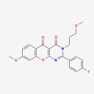 molecular formula C22H19FN2O5 B2953189 2-(4-fluorophenyl)-8-methoxy-3-(3-methoxypropyl)-3H-chromeno[2,3-d]pyrimidine-4,5-dione CAS No. 896812-49-0