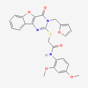 molecular formula C25H21N3O6S B2953206 N-(2,4-dimethoxyphenyl)-2-{[3-(2-furylmethyl)-4-oxo-3,4-dihydro[1]benzofuro[3,2-d]pyrimidin-2-yl]thio}acetamide CAS No. 902904-49-8