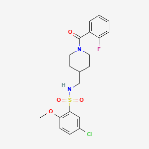 molecular formula C20H22ClFN2O4S B2953213 5-chloro-N-((1-(2-fluorobenzoyl)piperidin-4-yl)methyl)-2-methoxybenzenesulfonamide CAS No. 1235386-69-2