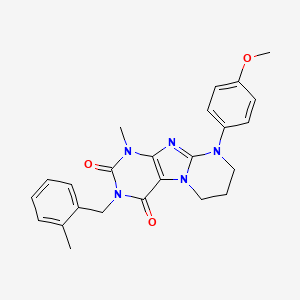 molecular formula C24H25N5O3 B2953215 9-(4-甲氧基苯基)-1-甲基-3-(2-甲基苄基)-6,7,8,9-四氢嘧啶并[2,1-f]嘌呤-2,4(1H,3H)-二酮 CAS No. 845661-30-5