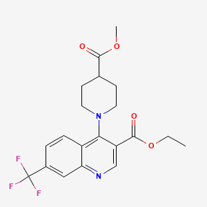 molecular formula C20H21F3N2O4 B2953239 Ethyl 4-(4-methoxycarbonylpiperidin-1-yl)-7-(trifluoromethyl)quinoline-3-carboxylate CAS No. 881932-77-0