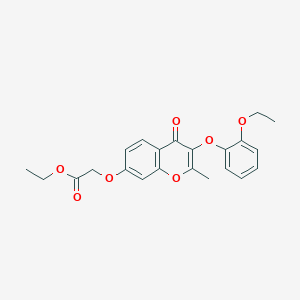 molecular formula C22H22O7 B2953240 ethyl 2-((3-(2-ethoxyphenoxy)-2-methyl-4-oxo-4H-chromen-7-yl)oxy)acetate CAS No. 859137-68-1