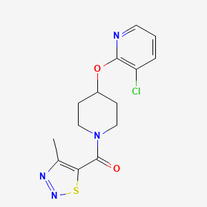 molecular formula C14H15ClN4O2S B2953243 (4-((3-Chloropyridin-2-yl)oxy)piperidin-1-yl)(4-methyl-1,2,3-thiadiazol-5-yl)methanone CAS No. 1448028-67-8