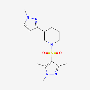 molecular formula C15H23N5O2S B2953265 3-(1-methyl-1H-pyrazol-3-yl)-1-((1,3,5-trimethyl-1H-pyrazol-4-yl)sulfonyl)piperidine CAS No. 2201478-45-5