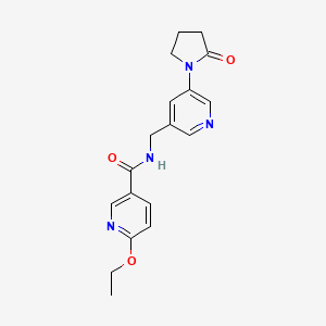 molecular formula C18H20N4O3 B2953295 6-ethoxy-N-((5-(2-oxopyrrolidin-1-yl)pyridin-3-yl)methyl)nicotinamide CAS No. 2034388-12-8