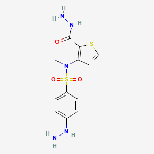 molecular formula C12H15N5O3S2 B2953303 4-肼基-N-[2-(肼基羰基)噻吩-3-基]-N-甲基苯磺酰胺 CAS No. 1325305-20-1