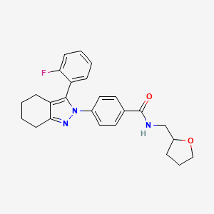molecular formula C25H26FN3O2 B2953305 4-[3-(2-fluorophenyl)-4,5,6,7-tetrahydro-2H-indazol-2-yl]-N-(tetrahydro-2-furanylmethyl)benzenecarboxamide CAS No. 865658-49-7
