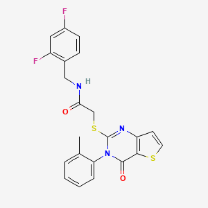 molecular formula C22H17F2N3O2S2 B2953315 N-(2,4-二氟苄基)-2-{[3-(2-甲基苯基)-4-氧代-3,4-二氢噻吩并[3,2-d]嘧啶-2-基]硫代}乙酰胺 CAS No. 1291833-15-2
