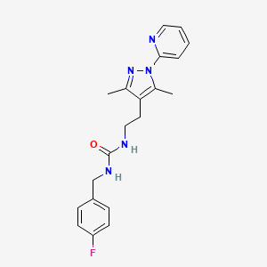 molecular formula C20H22FN5O B2953331 1-(2-(3,5-二甲基-1-(吡啶-2-基)-1H-吡唑-4-基)乙基)-3-(4-氟苄基)脲 CAS No. 2034620-13-6