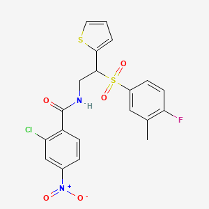 molecular formula C20H16ClFN2O5S2 B2953355 2-chloro-N-[2-[(4-fluoro-3-methylphenyl)sulfonyl]-2-(2-thienyl)ethyl]-4-nitrobenzamide CAS No. 896379-24-1