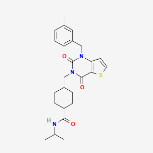 molecular formula C25H31N3O3S B2953358 N-isopropyl-4-((1-(3-methylbenzyl)-2,4-dioxo-1,2-dihydrothieno[3,2-d]pyrimidin-3(4H)-yl)methyl)cyclohexanecarboxamide CAS No. 941906-92-9