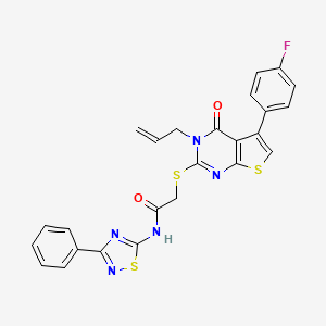 molecular formula C25H18FN5O2S3 B2953387 2-[5-(4-fluorophenyl)-4-oxo-3-prop-2-enylthieno[2,3-d]pyrimidin-2-yl]sulfanyl-N-(3-phenyl-1,2,4-thiadiazol-5-yl)acetamide CAS No. 690644-65-6