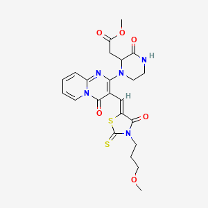 molecular formula C23H25N5O6S2 B2953402 (Z)-甲基2-(1-(3-((3-(3-甲氧基丙基)-4-氧代-2-硫代噻唑烷-5-亚甲基)-4-氧代-4H-吡啶并[1,2-a]嘧啶-2-基)-3-氧代哌嗪-2-基)乙酸酯 CAS No. 1031208-63-5