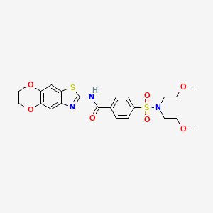 molecular formula C22H25N3O7S2 B2953417 4-(N,N-双(2-甲氧基乙基)磺酰基)-N-(6,7-二氢-[1,4]二氧杂环[2',3':4,5]苯并[1,2-d]噻唑-2-基)苯甲酰胺 CAS No. 921134-16-9