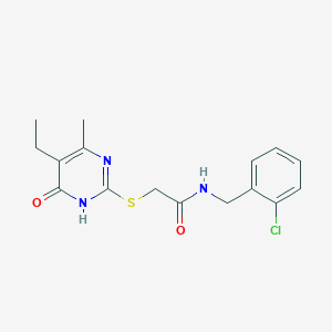 molecular formula C16H18ClN3O2S B2953421 N-(2-chlorobenzyl)-2-((5-ethyl-4-methyl-6-oxo-1,6-dihydropyrimidin-2-yl)thio)acetamide CAS No. 899948-91-5