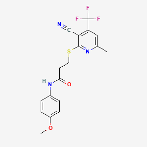 3-((3-cyano-6-methyl-4-(trifluoromethyl)pyridin-2-yl)thio)-N-(4-methoxyphenyl)propanamide