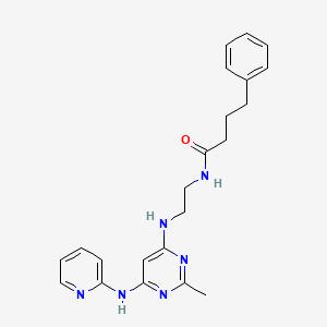 molecular formula C22H26N6O B2953497 N-(2-((2-methyl-6-(pyridin-2-ylamino)pyrimidin-4-yl)amino)ethyl)-4-phenylbutanamide CAS No. 1421516-34-8