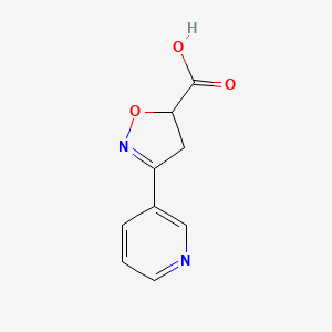 molecular formula C9H8N2O3 B2953506 3-(Pyridin-3-yl)-4,5-dihydro-1,2-oxazole-5-carboxylic acid CAS No. 264606-31-7