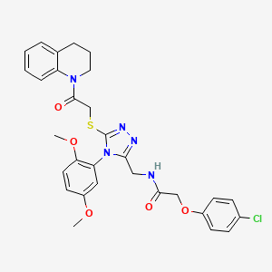 molecular formula C30H30ClN5O5S B2953522 2-(4-chlorophenoxy)-N-[[5-[2-(3,4-dihydro-2H-quinolin-1-yl)-2-oxoethyl]sulfanyl-4-(2,5-dimethoxyphenyl)-1,2,4-triazol-3-yl]methyl]acetamide CAS No. 394245-31-9