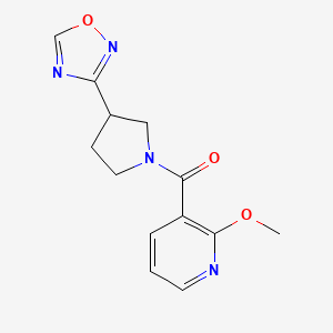 molecular formula C13H14N4O3 B2953525 (3-(1,2,4-Oxadiazol-3-yl)pyrrolidin-1-yl)(2-methoxypyridin-3-yl)methanone CAS No. 2034319-86-1
