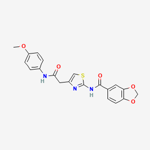 molecular formula C20H17N3O5S B2953559 N-(4-(2-((4-methoxyphenyl)amino)-2-oxoethyl)thiazol-2-yl)benzo[d][1,3]dioxole-5-carboxamide CAS No. 941943-60-8