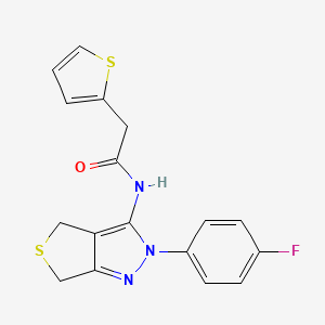 molecular formula C17H14FN3OS2 B2953568 N-(2-(4-fluorophenyl)-4,6-dihydro-2H-thieno[3,4-c]pyrazol-3-yl)-2-(thiophen-2-yl)acetamide CAS No. 450342-80-0