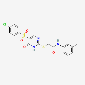 molecular formula C20H18ClN3O4S2 B2953582 2-[[5-(4-chlorophenyl)sulfonyl-6-oxo-1H-pyrimidin-2-yl]sulfanyl]-N-(3,5-dimethylphenyl)acetamide CAS No. 866842-88-8