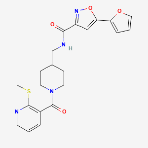 molecular formula C21H22N4O4S B2953619 5-(呋喃-2-基)-N-((1-(2-(甲硫基)烟酰基)哌啶-4-基)甲基)异恶唑-3-甲酰胺 CAS No. 1234882-31-5