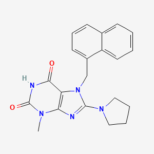 molecular formula C21H21N5O2 B2953622 3-methyl-7-(naphthalen-1-ylmethyl)-8-(pyrrolidin-1-yl)-1H-purine-2,6(3H,7H)-dione CAS No. 476480-37-2