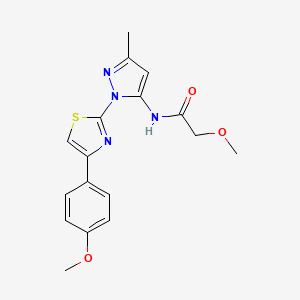 molecular formula C17H18N4O3S B2953635 2-甲氧基-N-(1-(4-(4-甲氧基苯基)噻唑-2-基)-3-甲基-1H-吡唑-5-基)乙酰胺 CAS No. 1170410-17-9