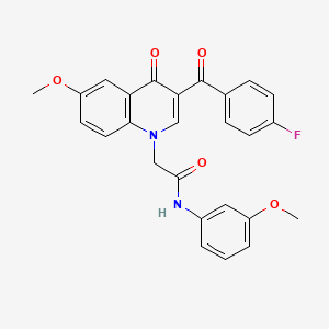 molecular formula C26H21FN2O5 B2953651 2-[3-(4-fluorobenzoyl)-6-methoxy-4-oxoquinolin-1-yl]-N-(3-methoxyphenyl)acetamide CAS No. 866342-85-0