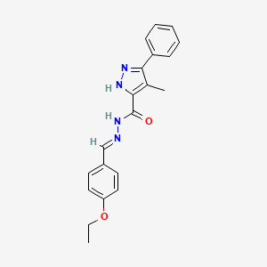 molecular formula C20H20N4O2 B2953658 N'-[(E)-(4-ethoxyphenyl)methylidene]-4-methyl-3-phenyl-1H-pyrazole-5-carbohydrazide CAS No. 1285536-84-6
