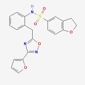molecular formula C21H17N3O5S B2953667 N-(2-((3-(furan-2-yl)-1,2,4-oxadiazol-5-yl)methyl)phenyl)-2,3-dihydrobenzofuran-5-sulfonamide CAS No. 1797603-62-3