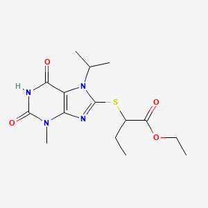 ethyl 2-{[3-methyl-2,6-dioxo-7-(propan-2-yl)-2,3,6,7-tetrahydro-1H-purin-8-yl]sulfanyl}butanoate