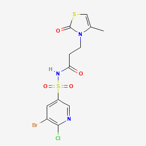 molecular formula C12H11BrClN3O4S2 B2953730 N-[(5-bromo-6-chloropyridin-3-yl)sulfonyl]-3-(4-methyl-2-oxo-2,3-dihydro-1,3-thiazol-3-yl)propanamide CAS No. 2094487-25-7