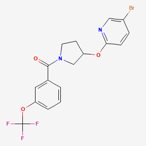 molecular formula C17H14BrF3N2O3 B2953734 (3-((5-Bromopyridin-2-yl)oxy)pyrrolidin-1-yl)(3-(trifluoromethoxy)phenyl)methanone CAS No. 1903570-66-0