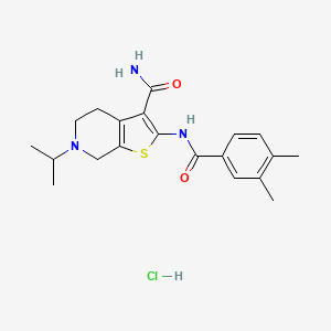 molecular formula C20H26ClN3O2S B2953743 2-(3,4-Dimethylbenzamido)-6-isopropyl-4,5,6,7-tetrahydrothieno[2,3-c]pyridine-3-carboxamide hydrochloride CAS No. 1215375-08-8