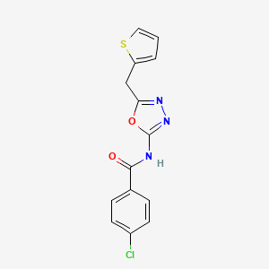 molecular formula C14H10ClN3O2S B2953749 4-氯-N-(5-(噻吩-2-基甲基)-1,3,4-恶二唑-2-基)苯甲酰胺 CAS No. 1021082-88-1
