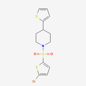 molecular formula C13H14BrNO2S3 B2953792 1-((5-Bromothiophen-2-yl)sulfonyl)-4-(thiophen-2-yl)piperidine CAS No. 1396815-57-8