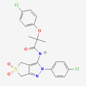 molecular formula C21H19Cl2N3O4S B2953801 2-(4-chlorophenoxy)-N-(2-(4-chlorophenyl)-5,5-dioxido-4,6-dihydro-2H-thieno[3,4-c]pyrazol-3-yl)-2-methylpropanamide CAS No. 893929-34-5