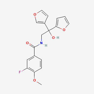 molecular formula C18H16FNO5 B2953815 3-fluoro-N-(2-(furan-2-yl)-2-(furan-3-yl)-2-hydroxyethyl)-4-methoxybenzamide CAS No. 2034621-64-0