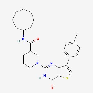 molecular formula C27H34N4O2S B2953851 N-cyclooctyl-1-(4-oxo-7-(p-tolyl)-3,4-dihydrothieno[3,2-d]pyrimidin-2-yl)piperidine-3-carboxamide CAS No. 1251563-71-9