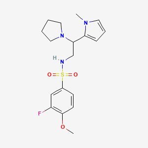 molecular formula C18H24FN3O3S B2953854 3-fluoro-4-methoxy-N-(2-(1-methyl-1H-pyrrol-2-yl)-2-(pyrrolidin-1-yl)ethyl)benzenesulfonamide CAS No. 1049417-91-5