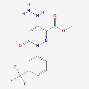 molecular formula C13H11F3N4O3 B2953870 Methyl 4-hydrazino-6-oxo-1-[3-(trifluoromethyl)phenyl]-1,6-dihydro-3-pyridazinecarboxylate CAS No. 338418-85-2